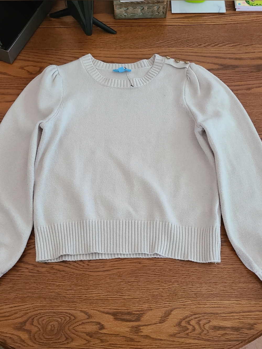 Draper James Cream Button-Shoulder Crewneck Sweater